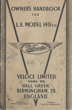 Velocette L.E. owners handbook 149cc project ON DISC mk1  1949 ON DISC disc