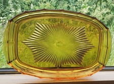 Vintage Amber Glass Starburst Art Deco Vanity Tray Dressing Table Trinket Dish