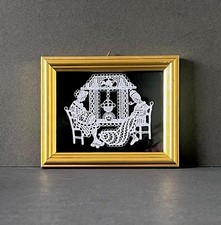Vintage Lace Art Framed | Handmade Bobbin Lace Scene of Ladies at Tea.