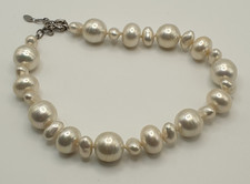 Jaeger Chunky Pearl Necklace Statement Cream Ivory 16" Long Big Oversized Beads