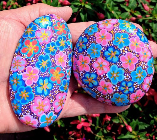 Hand painted pebble rock stone - hand,