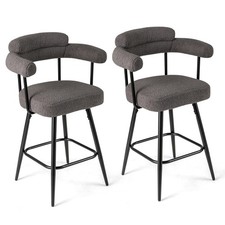 COSTWAY Swivel Bar Stool Set of 2 69cm Counter Height Chairs with Back Grey