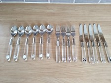 Cutlery Fifteen Pieces Plastic Handle Stainless. Knives Forks Spoons. Gc.