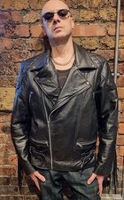 Celeb 100% Real Leather Black Men Biker Jacket Argyle Diamond Fringed (RRP £170)