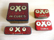 Vintage Retro OXO Cubes Tins  / Bundle of 4 / Early & Mid -Century Advertising