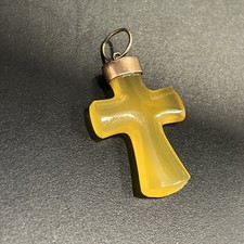Antique Victorian Gold Tone Carnelian Carved Cross Pendant