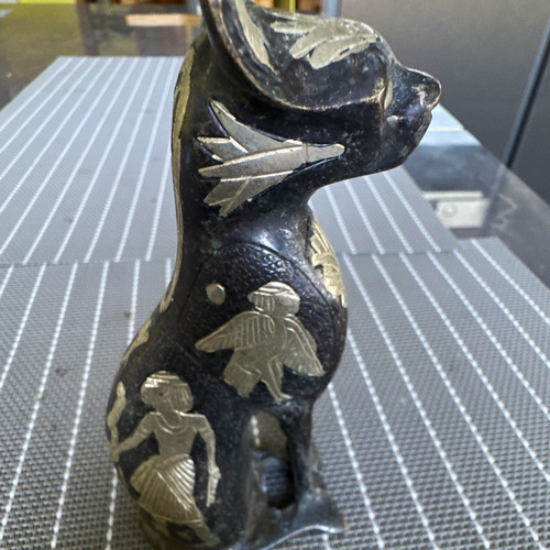 Black stone cat figurine - cat,