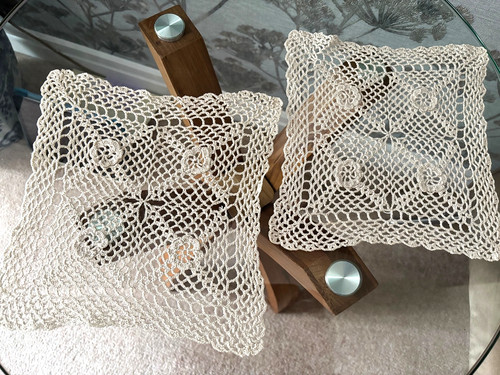 Two vintage beige cotton hand - two,