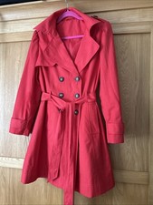 Ethel Austin Red Short Double Breasted Trench Coat - Size 14