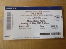 Take That Ticket Stub Metro Radio Arena Newcastle May 2015 Very Good Condition