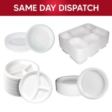 White Plastic Plates Reusable Dishes for Catering Birthday Buffet