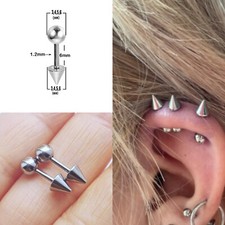 Stainless Steel Ball Cone Barbell Helix Lobe Ear Stud Earrings *UK*
