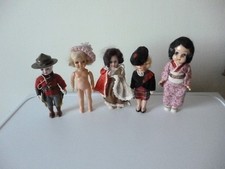 5 vintage 1950s to 70s small hard plastic dolls largest 8"