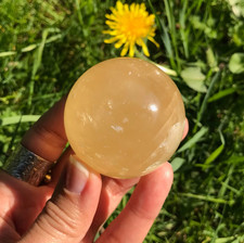 Yellow Calcite Sphere Round Crystal Orb Flashy Stone