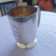 Elkington & Co Silver Plate Tankard Birmingham Inscribed 1945