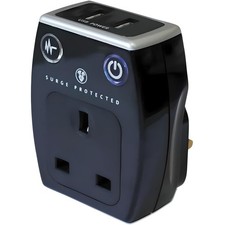 Masterplug Surge Adaptor with 2 USB Sockets Plug Through Charger 3.1A