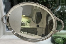 Vintage quality Barker Ellis silver Plate Oval Tray, Handles in Queen Anne Style