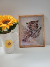 Ruane Manning Tiger with Cub Signed Print with Bamboo Frame