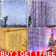 3x3m Christmas Warm White Lights Curtain String Fairy Lamp Wedding Party UK