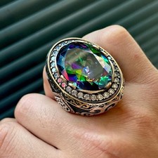 Men Silver Large Mystic Topaz