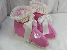 ADULT BABY SISSY BOOTIES BABY pvc  PINK SLIPPERS PADDED   OPT  BELLS  COSPLAY