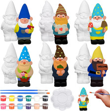 6 Sets Ready to Paint Your Own Garden Gnome Statues Summer DIY Unpainted Ceramic