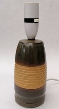 Vintage Studio Pottery Table Lamp Brown Earth Tone Ribbed Glaze 23.5cm
