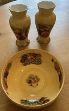 Rare Aynsley Orchard Gold Fine Bone China - Sovereign Bowl and 2 Vases