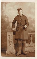 Ww1 Scottish Soldier Swagger Stick Kilt Studio Real Photograph Postcard