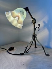 W.A.S Benson Style Arts And Crafts Lamp With Vaseline Glass Shade