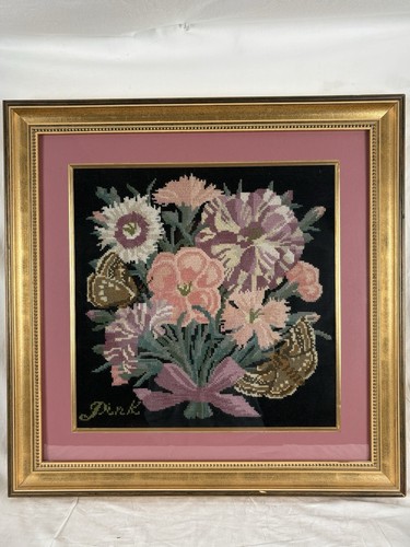 Vintage framed needlepoint - vintage,