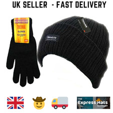 Ladies Black Thermal Thinsulate Winter Hat and Thermal Gloves Set FAST POST 🚚💨