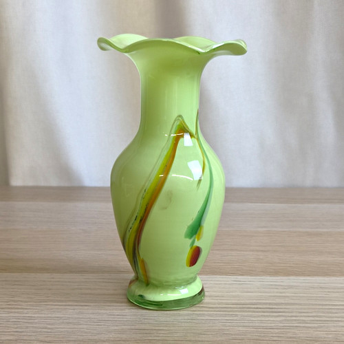 Hand blown chartreuse ruffled - chartreuse,