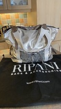Ripani  Made In Italy Embossed Silver And Cream Leather Bag Large With Dust Bag
