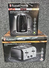 Russell Hobbs Stainless Steel Kettle 20413 and 4 Slice Toaster 28360 Set - Black