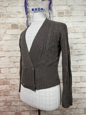 Ladies Brora 100% Cashmere CARDIGAN Brown Cable Knit Sweater sz 8/10