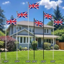 New 20/25/30FT Detachable/Telescopic British Flagpole Kit Heavy Duty Aluminum UK