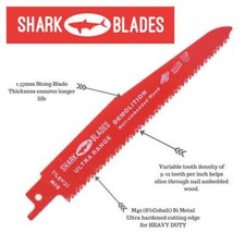 SHARK BLADES  Reciprocating saw blades x 5 Demolition Heavy Duty BI-METAL R610DF