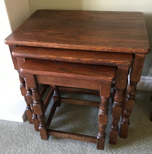 Set of 3 Solid Dark Wood Coffee Tables with Turned Legs