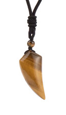 Hand-Carved Wolf Tooth Crystal Pendant – Obsidian, Amethyst, Tiger Eye Necklace