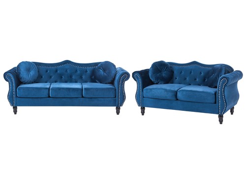 Velvet sofa set navy - velvet, blue