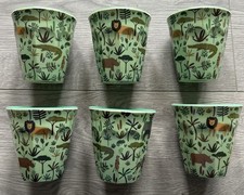 Rice Melamine Cups, All Over Jungle Animals Print - Set Of 6 - New
