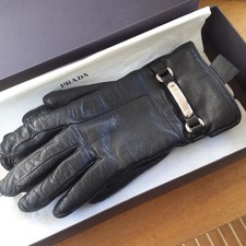 PRADA Black Lamb's Leather Gloves w/ Accent  Logo Hardware,   size 7