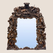 Antique King Of Bavaria’s Large Carved Oak Hunting Lodge Overmantle Wall Mirror