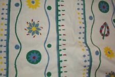 3+ yds Designer Fabric Crewel Embroidered Linen Border stripe Upholstery 115"