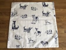 Square Cushion Cover Made W/ Joules Playful Dogs & Ticking Stripe Cotton Fabric