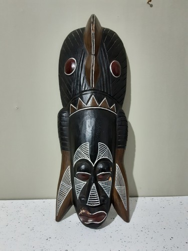 Tall african carved wood - carved, mask