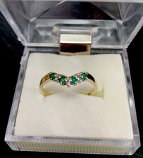 9ct Y Gold Emerald and Diamond Wishbone Eternity Ring. Hallmarked, QVC, UK M.