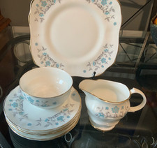 Arklow Bone china pottery Ireland tea serving set.  9 items blue florals 