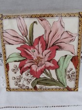Edwardian Red Orchid Fireplace Tile Made in England H&R Johnson